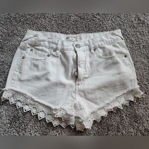 Free People Denim and Lace White Shorts 27